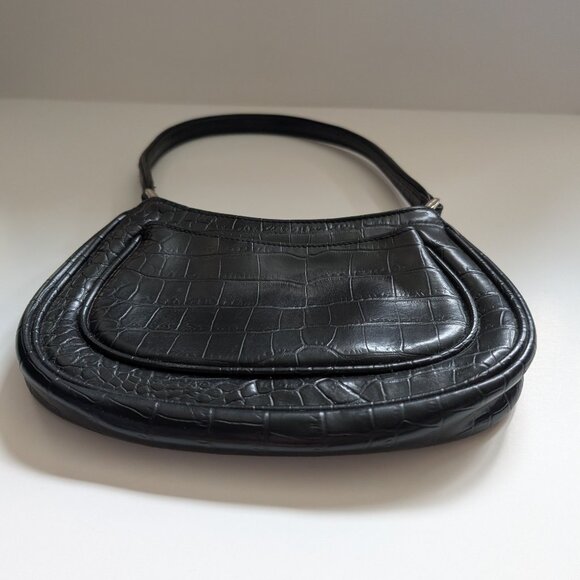 Nine West Black Croc Embossed Shoulder Bag | Y2K Vintage Handbag - Picture 4 of 14